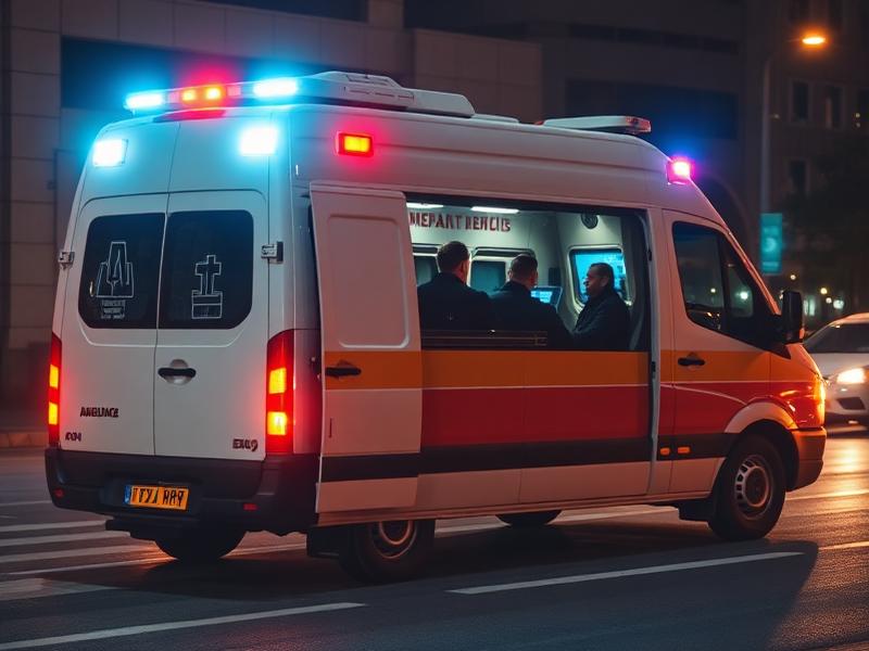Veículo de remoção com equipe de resgate pronta durante a noite